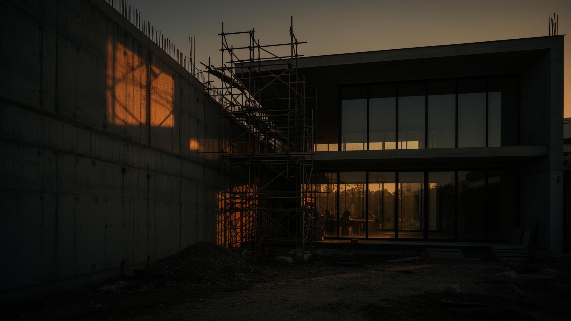 Cantiere edile al tramonto